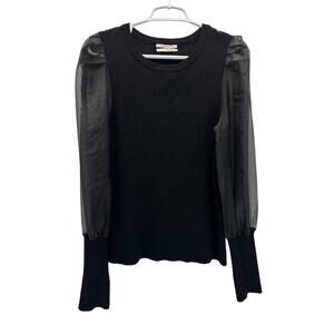 Anthropologie Black Sheer Sleeve Sweater Large Dark Romantic